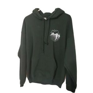 Mens Hoodie Sweatshirt Trail Runner Graphic Green Mens Size Large With Pocket